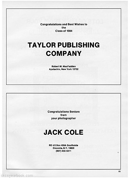SKCS Yearbook 198484 South Kortright Central School Almedian